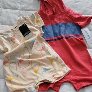 NWT Bundle 2 Carter's Colorful Baby Romper Duo - Cream and Red